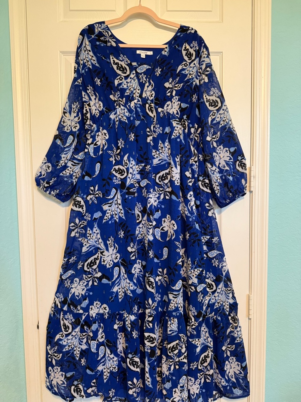 Chico's Royal Blue Floral Tiered Dress